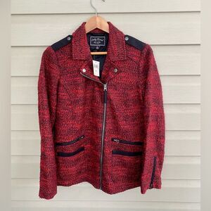 LUCKY BRAND red slouchy moto jacket tweed NWT sz M women urban preppy streetwear